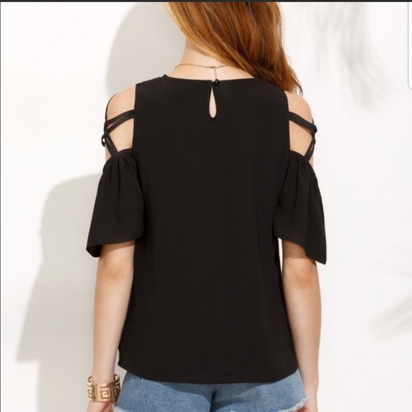 Black Cold Shoulder Shirt - Picture 3 of 5